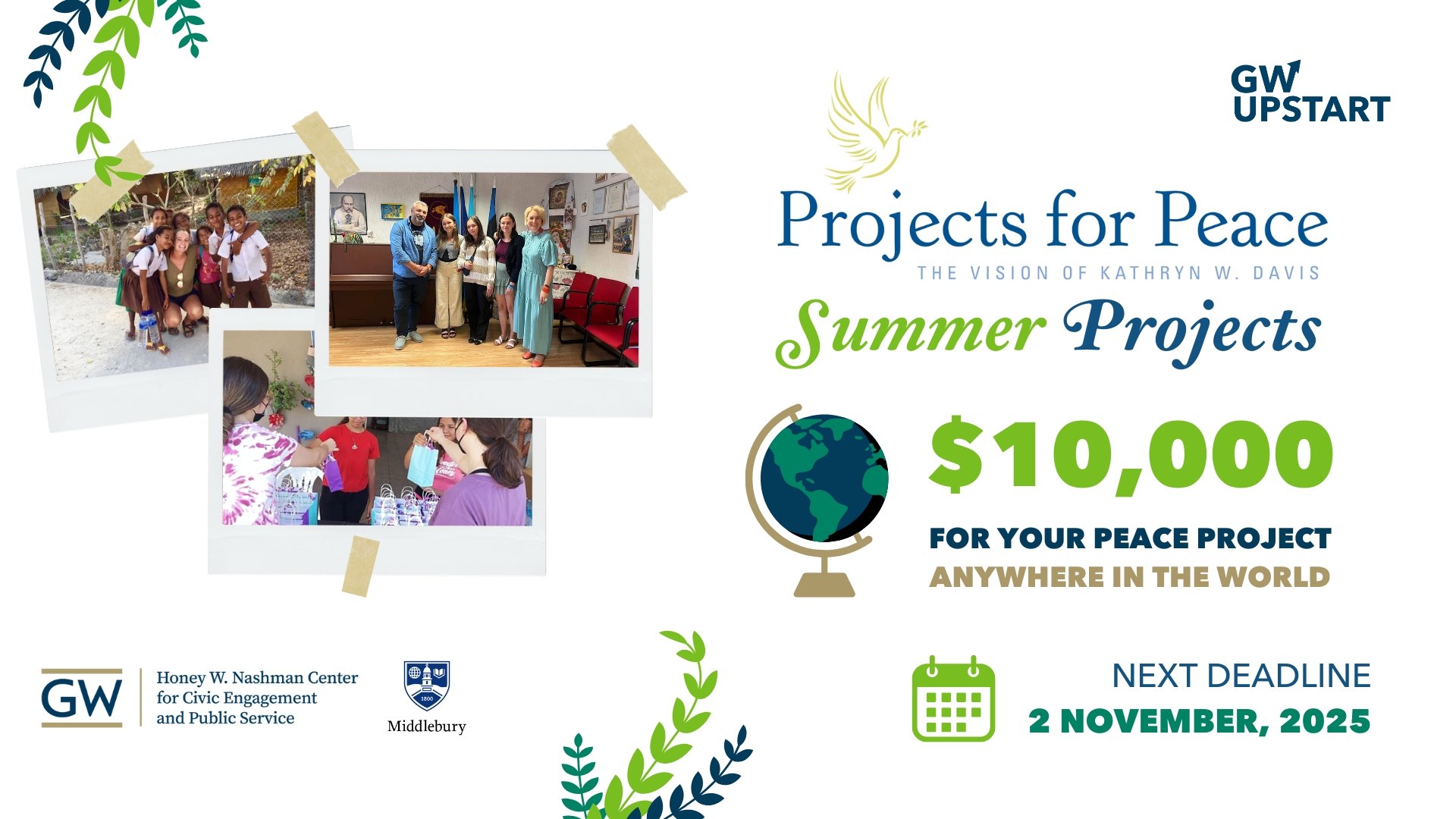 Projects for Peace Website Banner, Apply by November 2nd, 2025