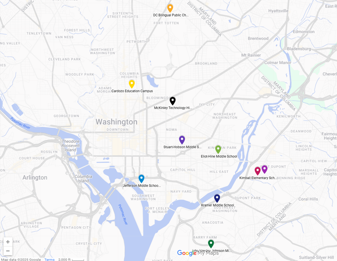 Map of GW Math Matters Tutoring Locations