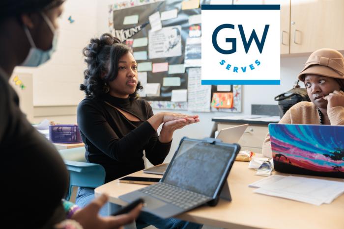 GW sophomore Eden Parker offers guidance at a student council meeting on Wednesday, Feb. 7 at Eliot-Hine Middle School. 